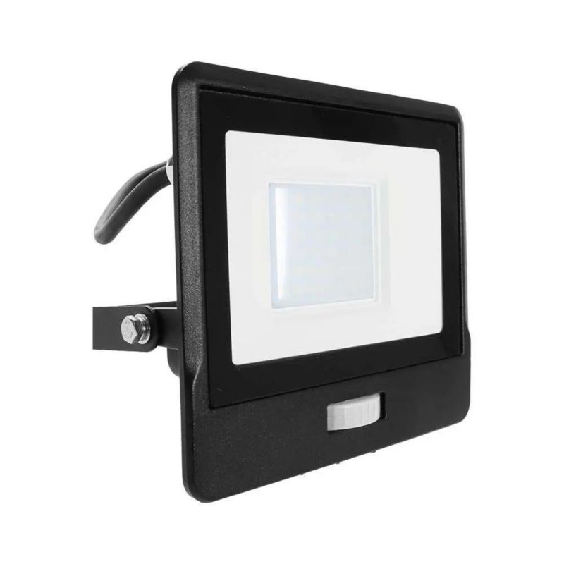 Naświetlacz LED z czujnikiem ruchu V-TAC czarny LED 30W 6400K 2340lm IP65 wym: 14,3 x 17,7 x 6 cm - 1 szt.