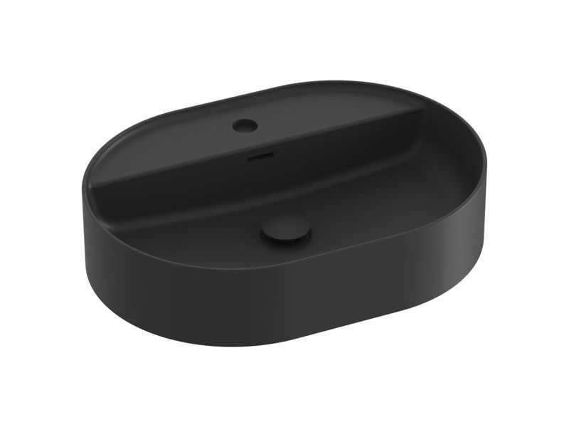 Owalna umywalka ceramiczna nablatowa Ravak Ceramic O Slim 550 z półką czarny mat 1szt