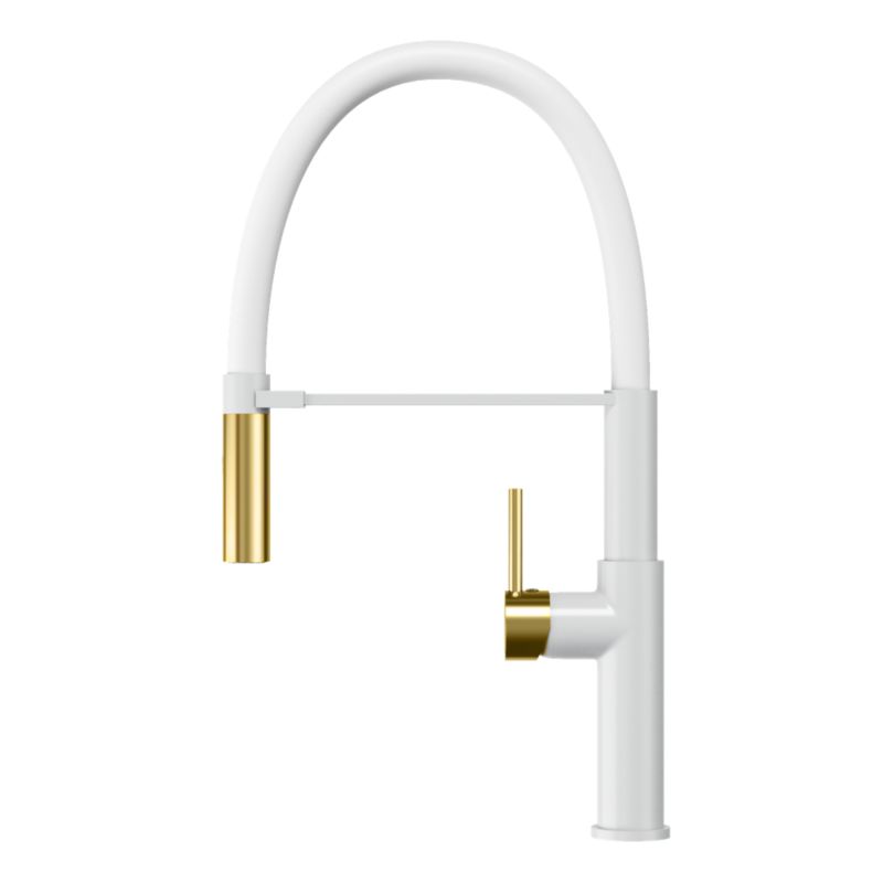 Bateria kuchenna Granitan soria biała wylewka szczotkowane złoto 1 szt.