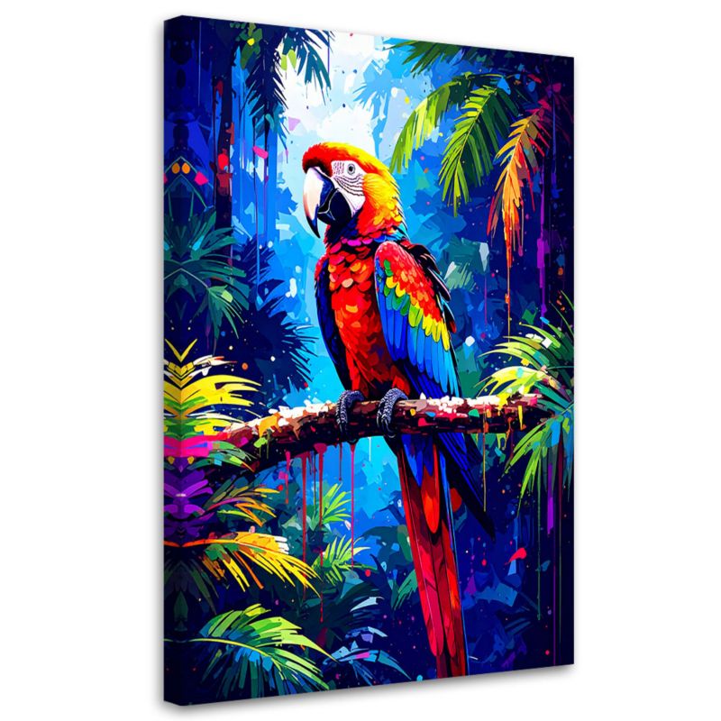 Obraz do salonu pokoju Feeby Kolorowa Papuga na gałęzi 70x100cm 1szt
