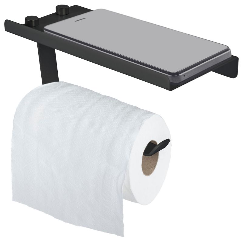 Uchwyt na papier toaletowy Rodeno czarny z półką 1 szt.