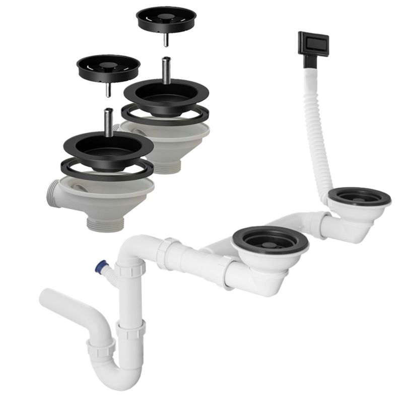 Syfon Prostokątny Manualny Dwukomorowy Czarny Granitowy 1 szt.