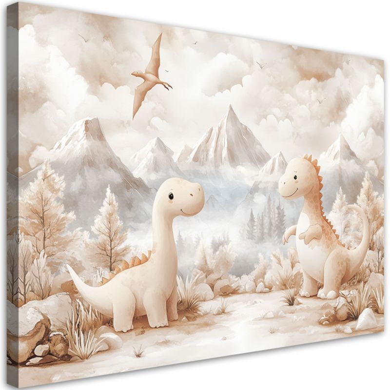 Obraz do pokoju dziecka Feeby Urocze małe Dinozaury Krajobraz Beżowy 60x40cm 1szt
