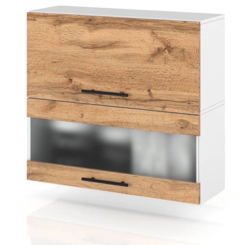 Szafka Kuchenna Hurtownia-Mebli Wisząca Klapowa W80KL sPremium 80cm Biały Mat Dąb Wotan 80x32x72 cm 1szt.