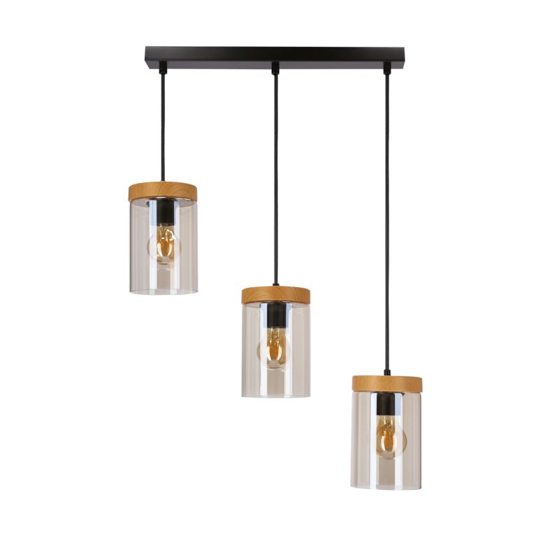 Lampa wisząca Candellux Lighting Wels 3 X E27 czarna/drewno