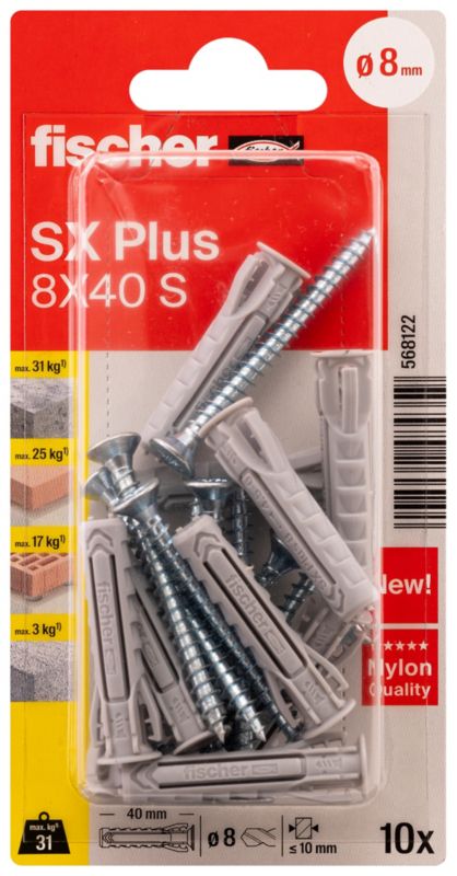 Kołek rozporowy Fischer SX Plus 8 X 40 mm z wkrętem 10 szt.