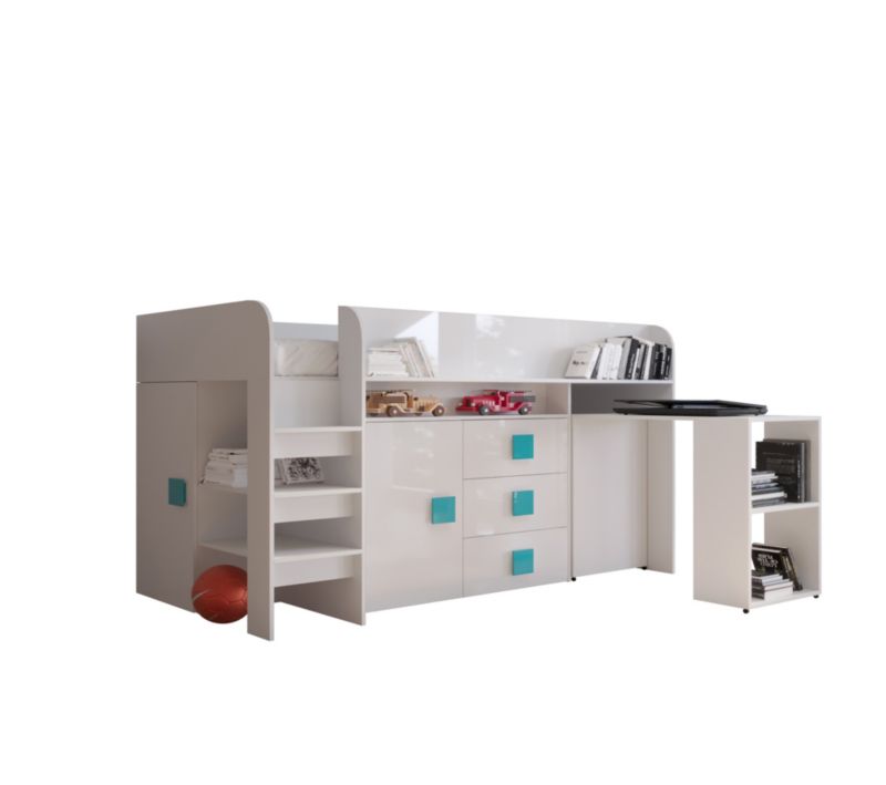 Łóżko piętrowe Antresola Abiks TOLEDO 1 biały + biały + turkusowy 1 szt.