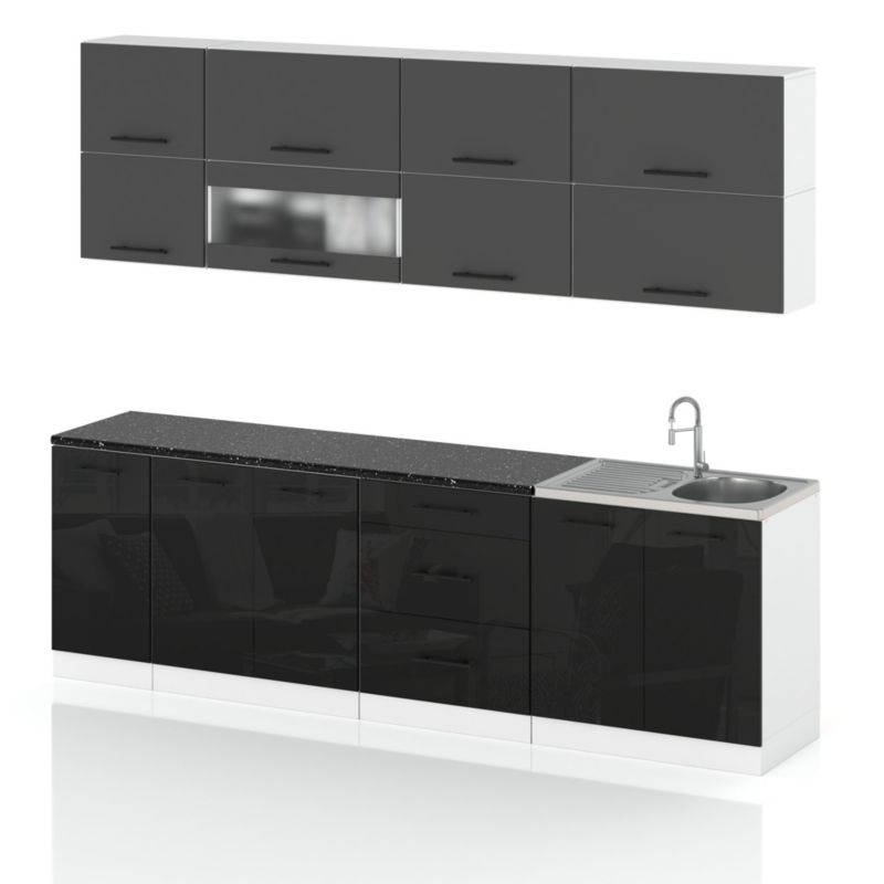 Zestaw Kuchenny Hurtownia-Mebli Z Blatem Kuchnia Robo Lux 260cm Biały Mat Szary Mat/Czarny Połysk 260x52x157 cm 1szt.