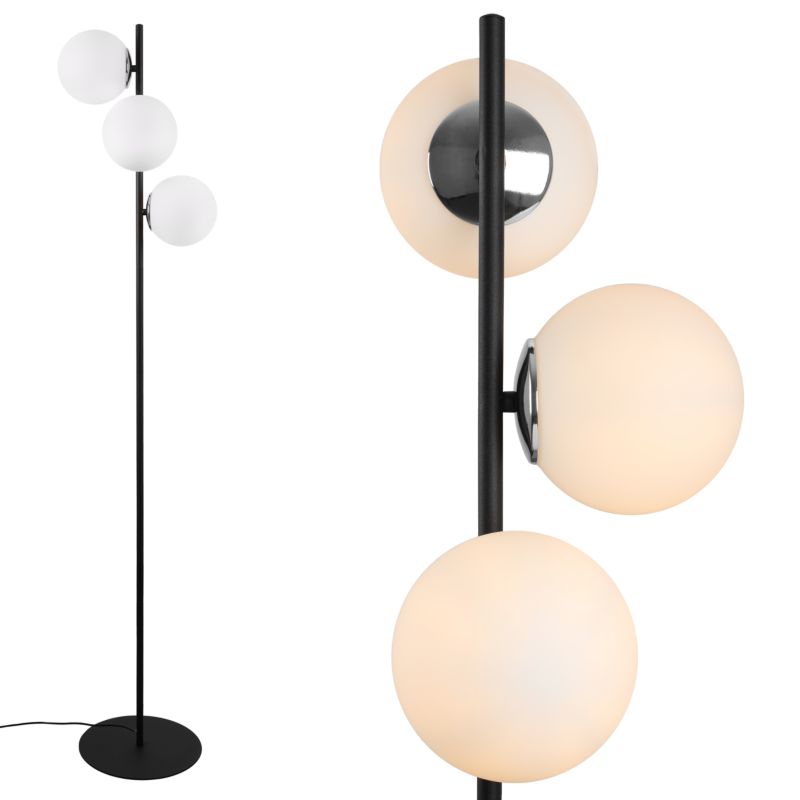 Lampa podłogowa stojąca Light Home LH Siena 3x E27 60W czarny/chrom klosz biały 1szt.