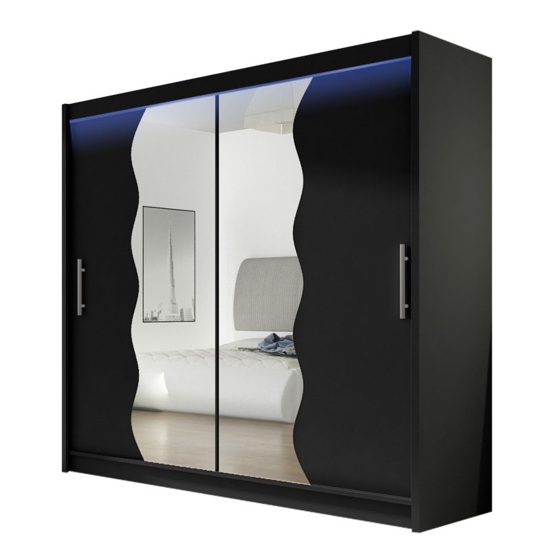Szafa MIRJAN 24 z drzwiami przesuwnymi London X z oświetleniem RGB czarny/lustro 1 szt.