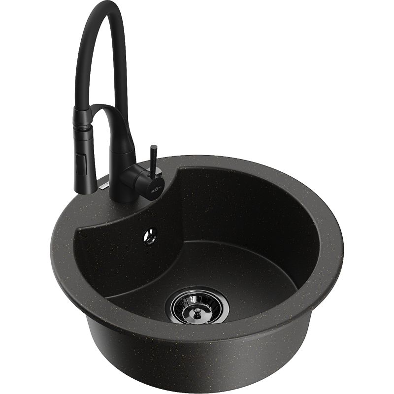 Zlewozmywak granitowy 1-komorowy Mexen Diego z baterią kuchenną Carla biały - 6512-20-670700-70 1 szt.