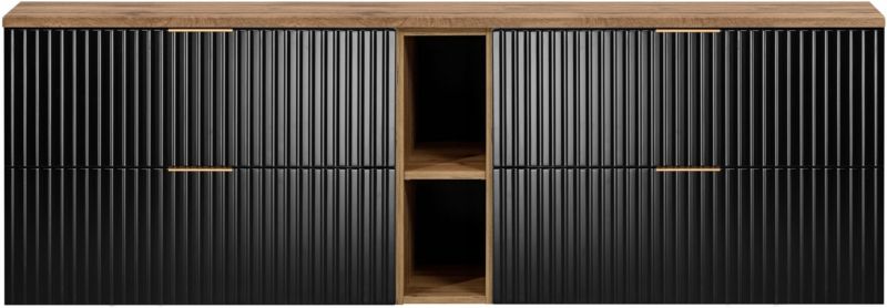 Szafka łazienkowa Furnidea 180 cm wisząca z blatem dąb Wotan Flow czarny mat 1 szt.