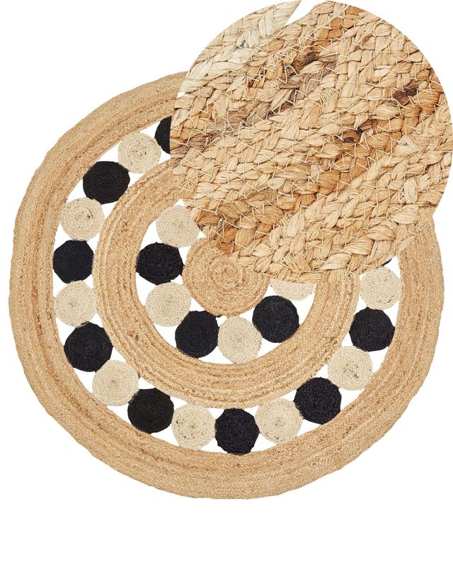 Dywan okrągły z juty 140 cm beżowo-czarny Hovit 1 szt.