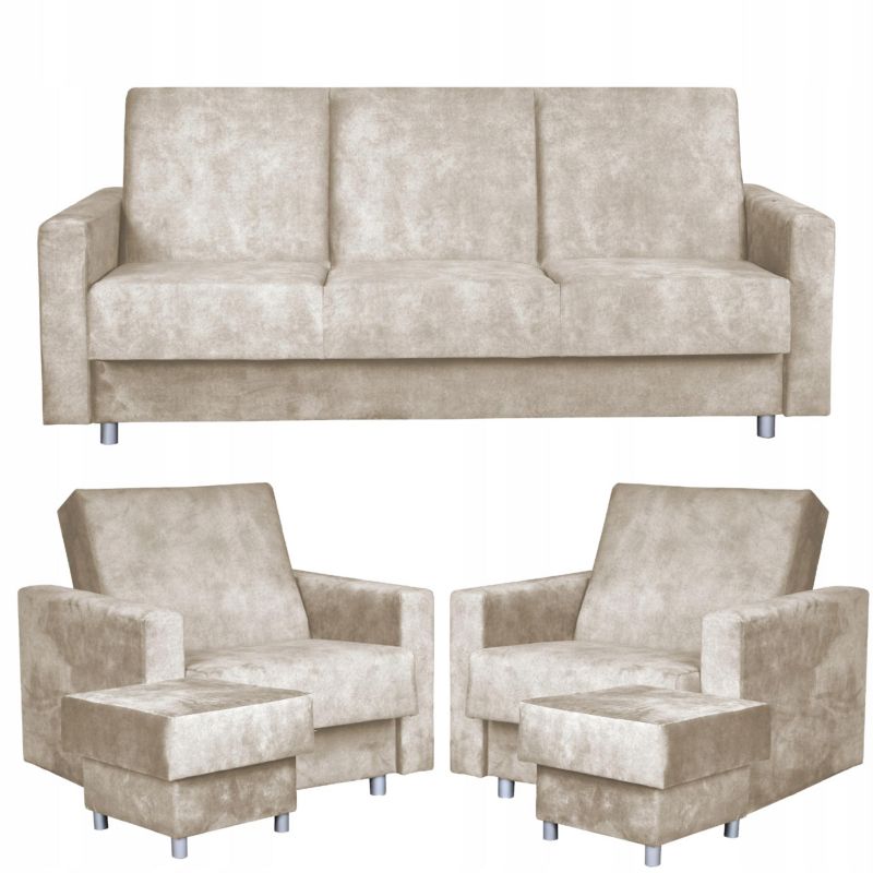 Zestaw mebli do salonu kanapa fotele pufy Family Meble Alicja ciemny beż 1szt