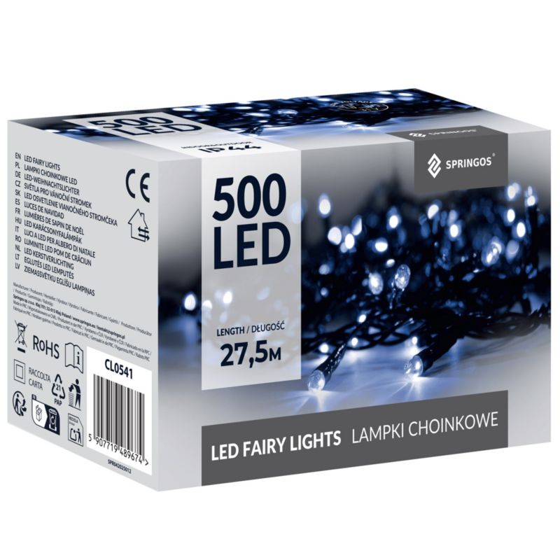 Lampki choinkowe Springos 500 led niebieskie 27,5 m 8 funkcji świecenia, oświetlenie zewnętrzne, wewnętrzne 1 szt.