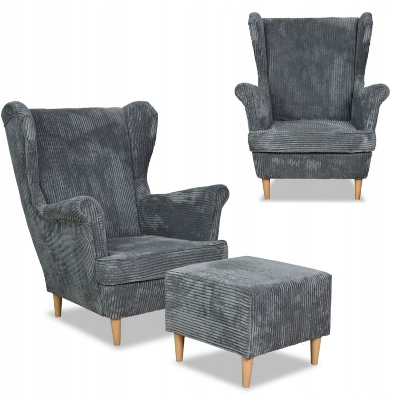 Fotel uszak do salonu z podnóżkiem Family Meble Bonito szary 1szt