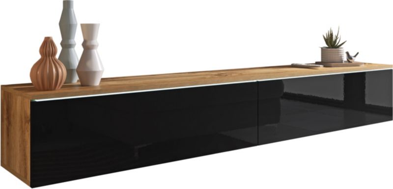 Szafka RTV MINIO go for it DONNA 180 cm dąb wotan/czarny połysk z oświetleniem LED,1 szt.