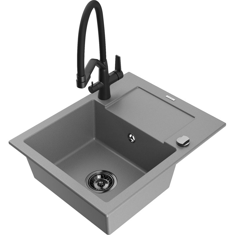 Zlewozmywak granitowy 1-komorowy Mexen Enzo z ociekaczem i baterią kuchenną Elia beżowy - 6506-69-670101-70 1 szt.