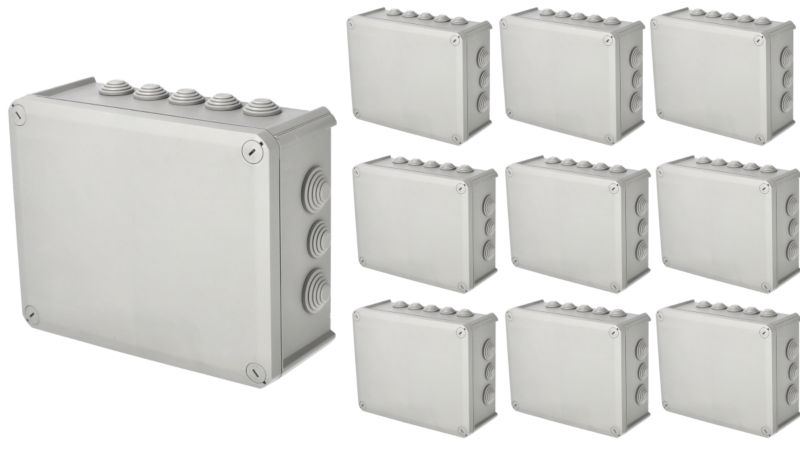 Puszka hermetyczna natynkowa EDO z dławikami odporna na UV dekiel przykręcany 240x190x95mm IP66 szary 10 szt