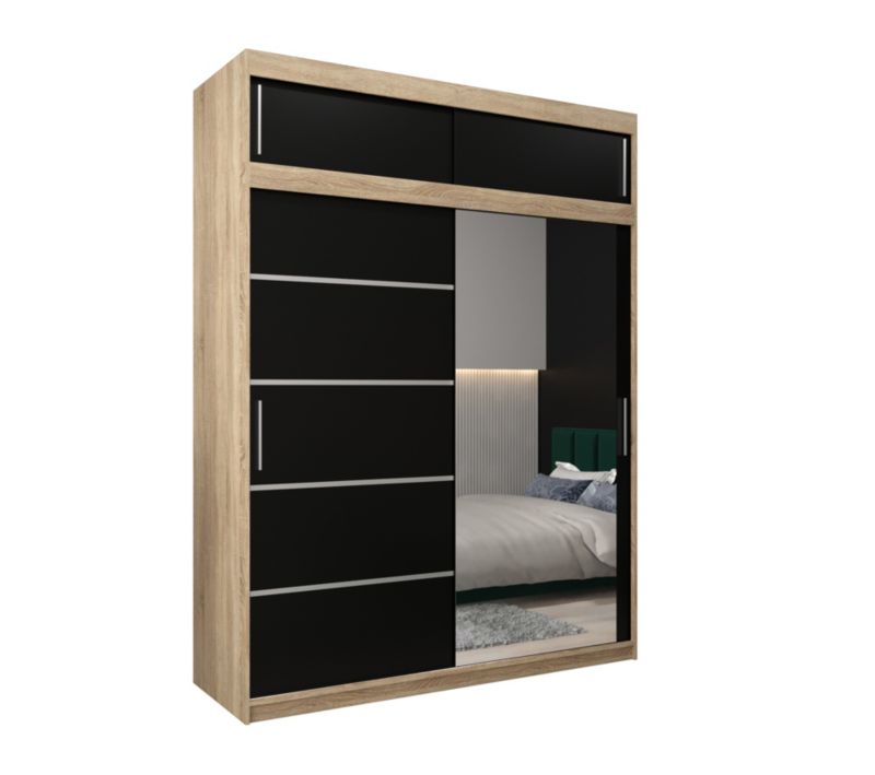 Szafa przesuwna Abiks Verona 2 180 sonoma + czarny z nadstawką 1 szt.