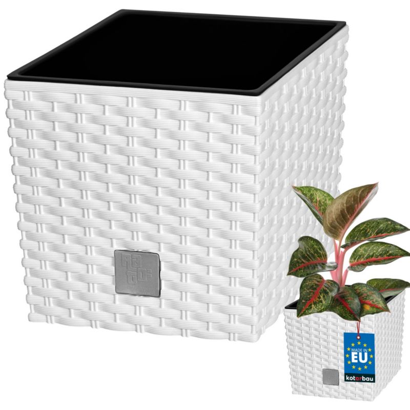 Doniczka ogrodowa KOTARBAU rattan z wkładem biała 20x20 cm 1 szt.