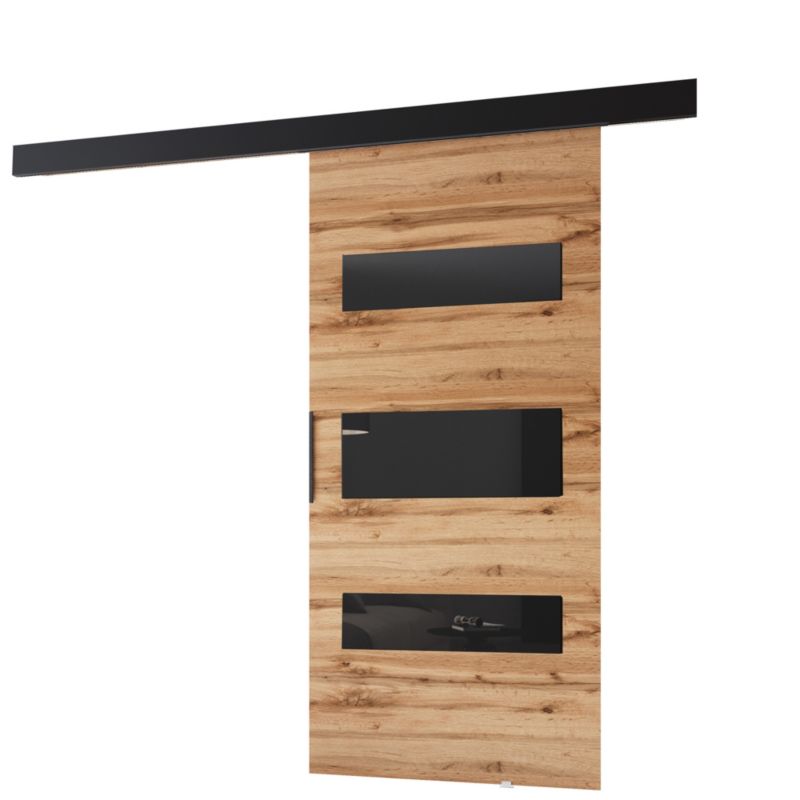 Drzwi przesuwne MINIO go for it PRIM D 86 cm dąb wotan z czarną maskownicą 1 szt.