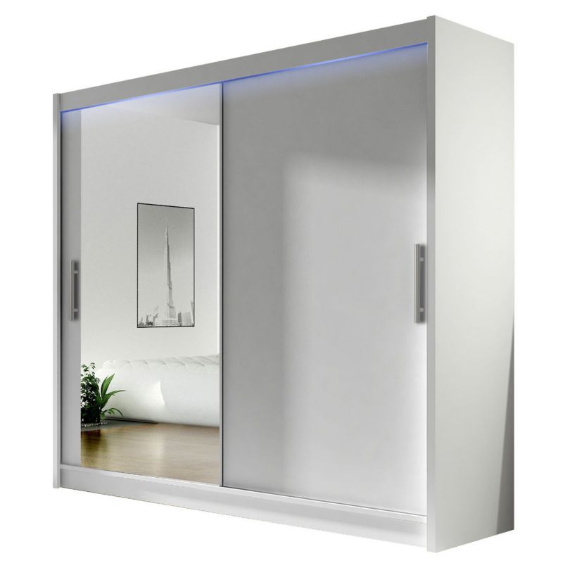 Szafa MIRJAN 24 z drzwiami przesuwnymi London VI z oświetleniem RGB biały/lustro 1 szt.