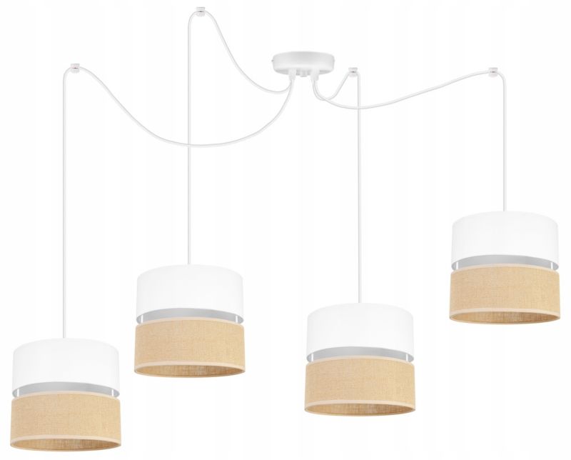 Lampa sufitowa wisząca Light Home LH Juta Pająk 4x E27 60W abażur 20cm tkanina biały 1szt.
