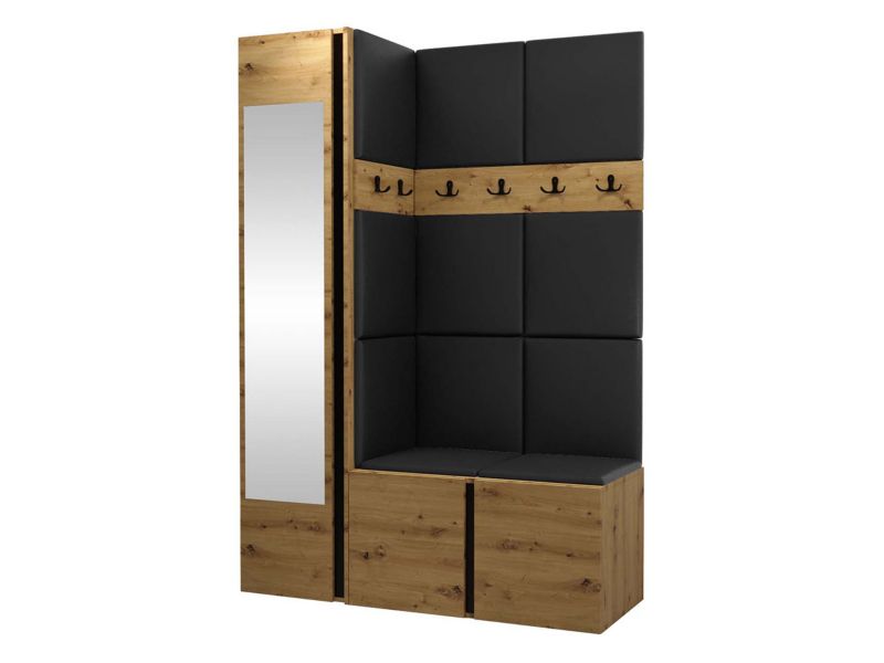 Garderoba MIRJAN 24 Orion X dąb artisan/czarny + czarna ekoskóra 1 kpl.