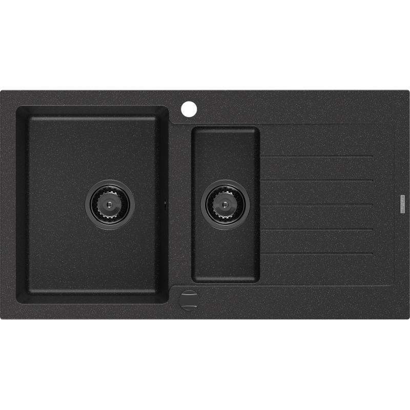 Zlewozmywak wpuszczany Mexen Matias 1,5-komorowy czarny/srebrny metalik 900x505 mm 6502901505-73-B
