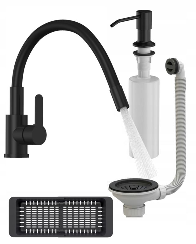 Zestaw Kuchenny Bateria Kuchenna Kran Grado Plus Czarny Do Zlewu 1 szt.