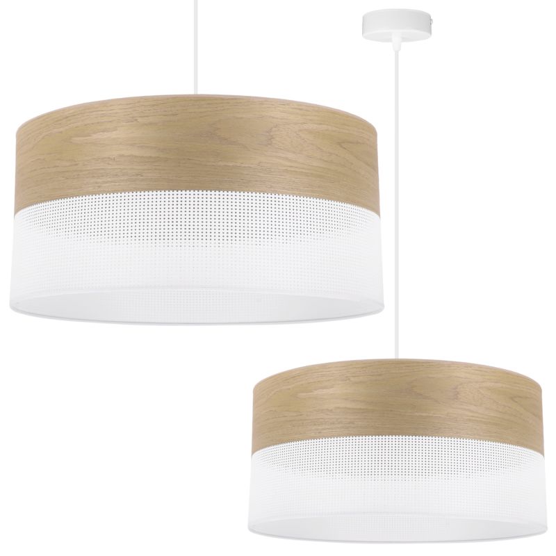 Lampa sufitowa wisząca Light Home LH Wood 1x E27 60W fornir dąb złocisty/biały klosz 44cm 1szt.