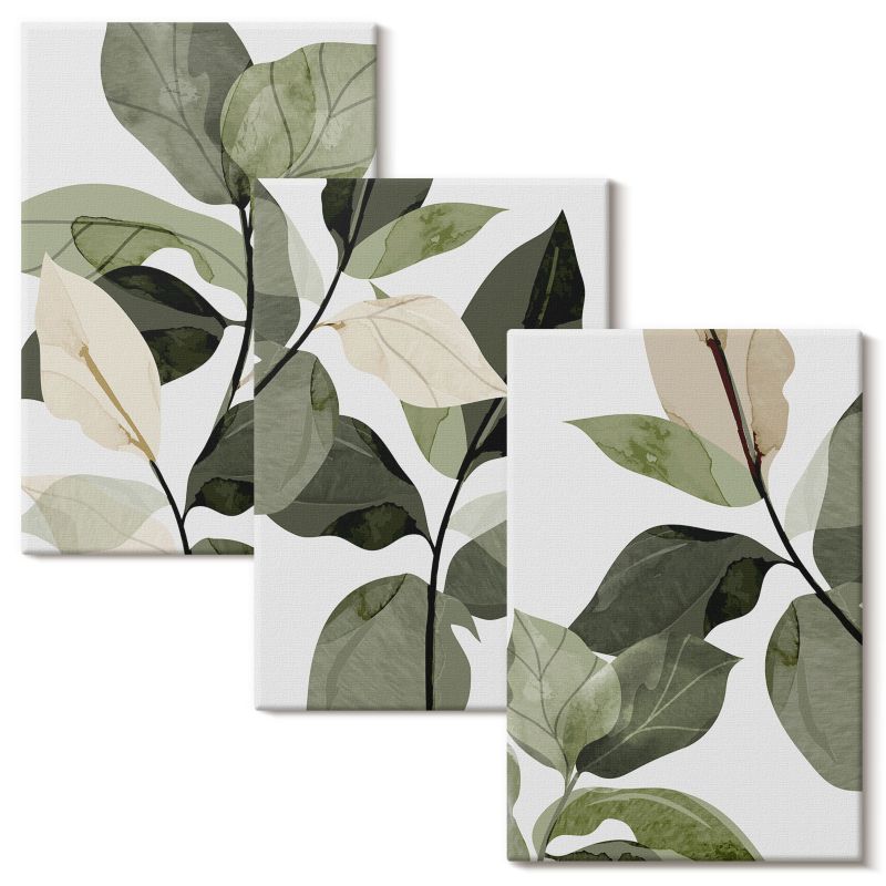 Komplet Obrazów Na Płótnie Wallfluent 40x60 cm Malowane liście roślin boho 3 szt.