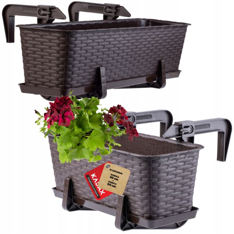 Doniczka Balkonowa KADAX Skrzynka Uchwyty Zestaw 40+60cm 1szt.