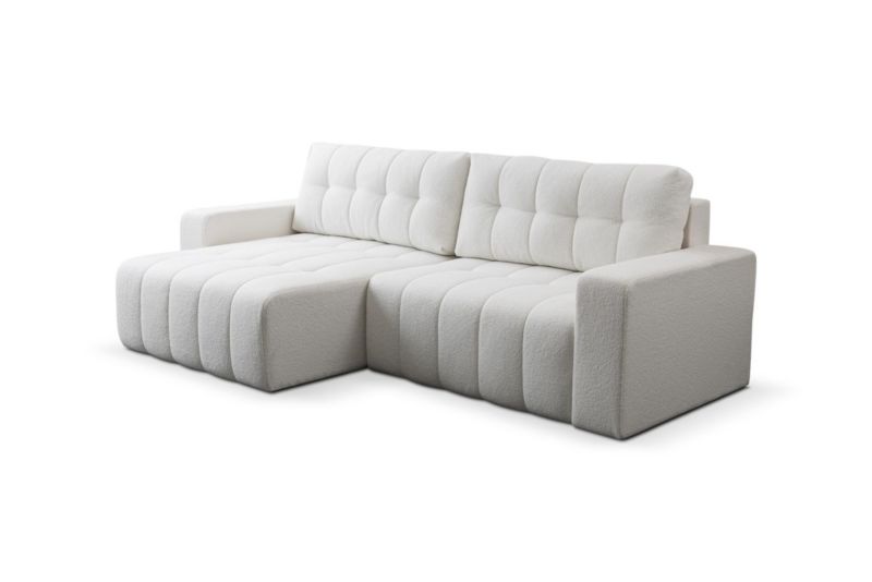 Narożnik Bettso Masina w welurowej tkaninie z pojemnikiem na pościel i funkcją spania biały 1szt.