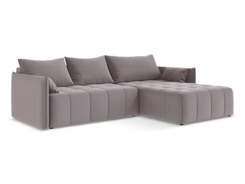 Narożnik prawostronny z funkcją spania LaMiaSofa BOLSENA z tkaniny welwetowej 260x180 cm lawendowy 1 szt.
