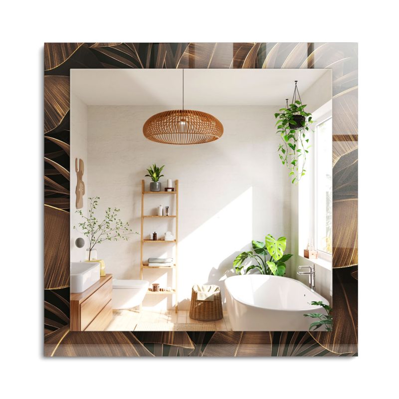 Lustro Dekoracyjne ArtPrintCave 60x60 cm liście tropikalne Ścienne Dekoracyjne do Salonu 1 szt.