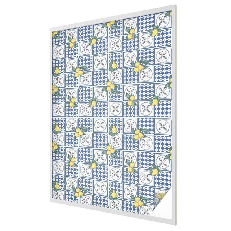 Witraż na Folii Samoprzylepnej Wallfluent 100x146 cm Folia Mrożona Dekoracyjna Cytryny i niebieskie kafle 1 rol.