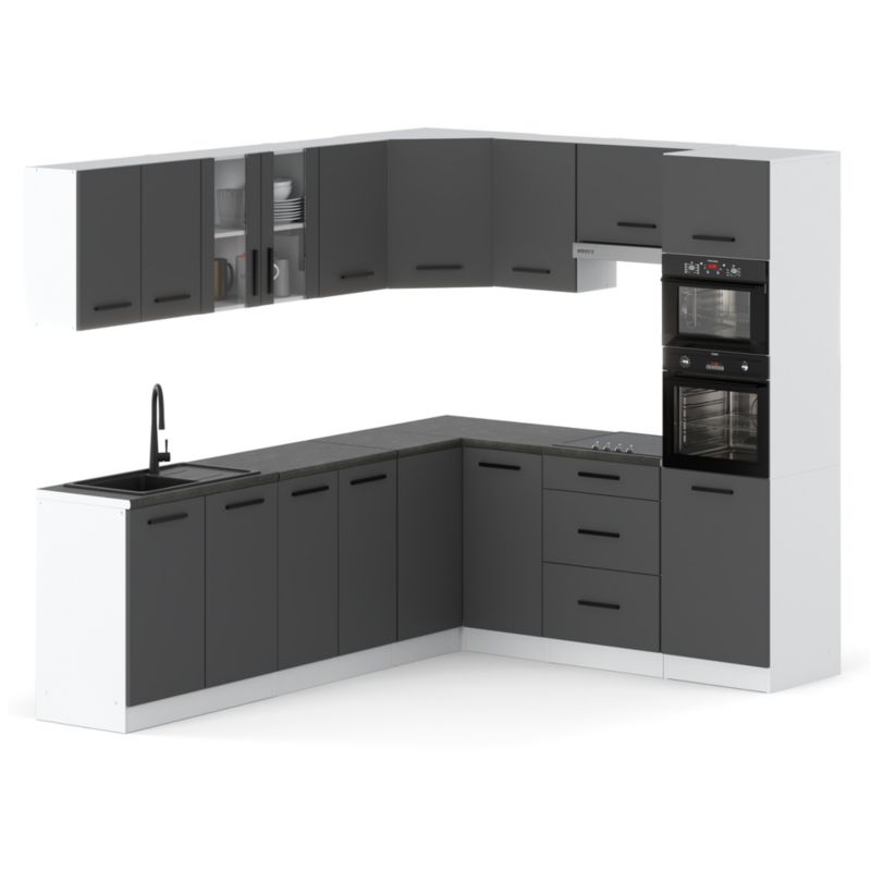 Zestaw Kuchenny Hurtownia-Mebli Z Blatem Kuchnia Marra Narozna 460cm Biały Mat Szary Mat 460x47x145 cm 1szt.