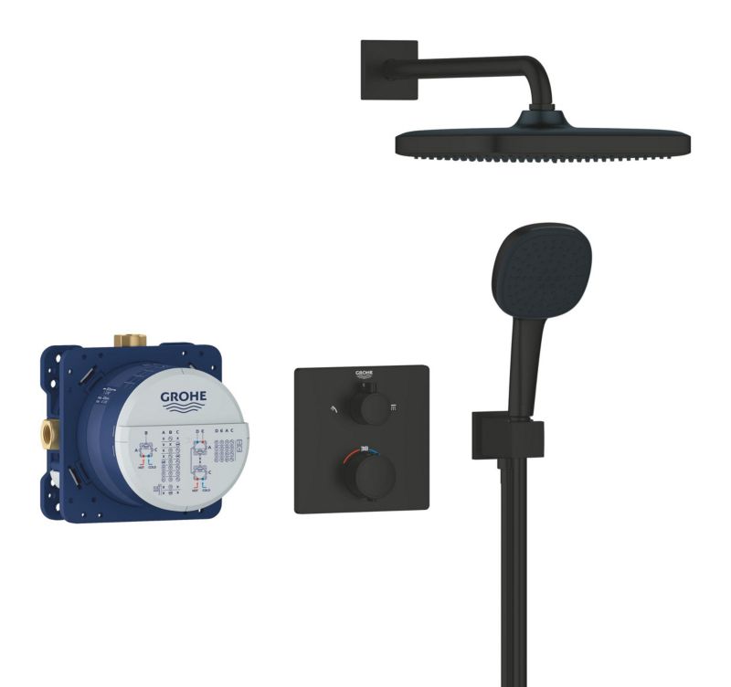 Zestaw prysznicowy podtynkowy Grohe Vitalio Comfort, czarny mat, termostat, z deszczownicą, 1 szt.
