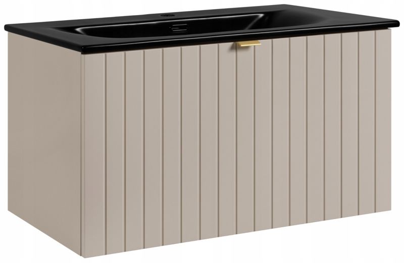 Szafka pod umywalkę Furnidea 80 cm kaszmir z czarną umywalką ceramiczną Harmo 1 szt.