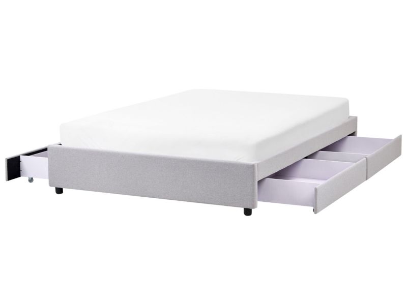 Łóżko z szufladami bez zagłówka Prades 140 x 200 cm Jasnoszary 1 szt.