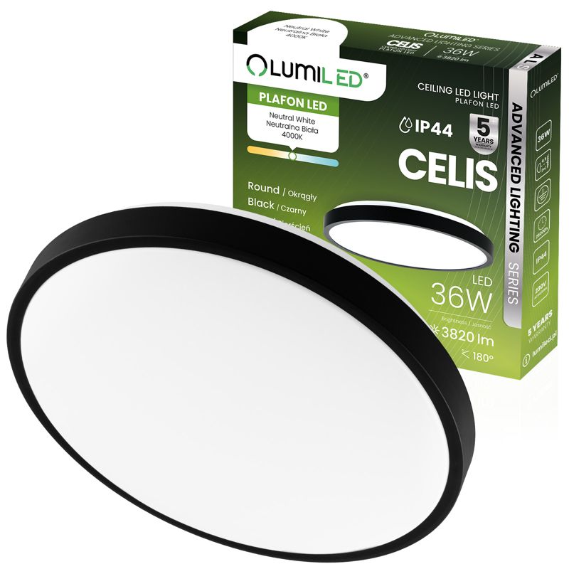 Plafon LED Lumiled Lampa Sufitowa Natynkowa 36W 4000K Okrągły IP44 Czarny 1 szt.