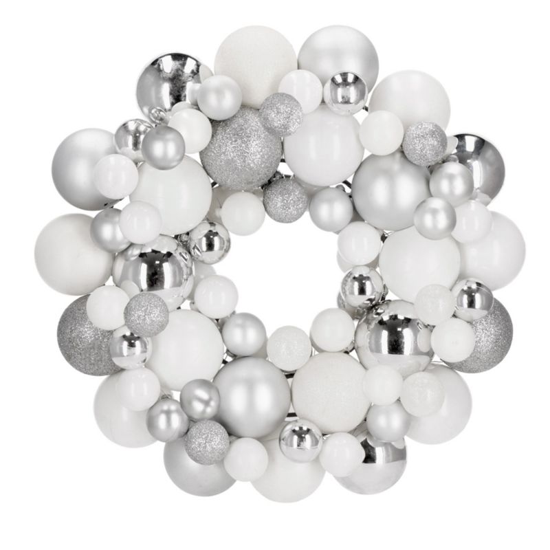 Wianek świąteczny z bombek Springos dekoracyjny wieniec na drzwi 34 cm stroik srebrny 1 kpl.