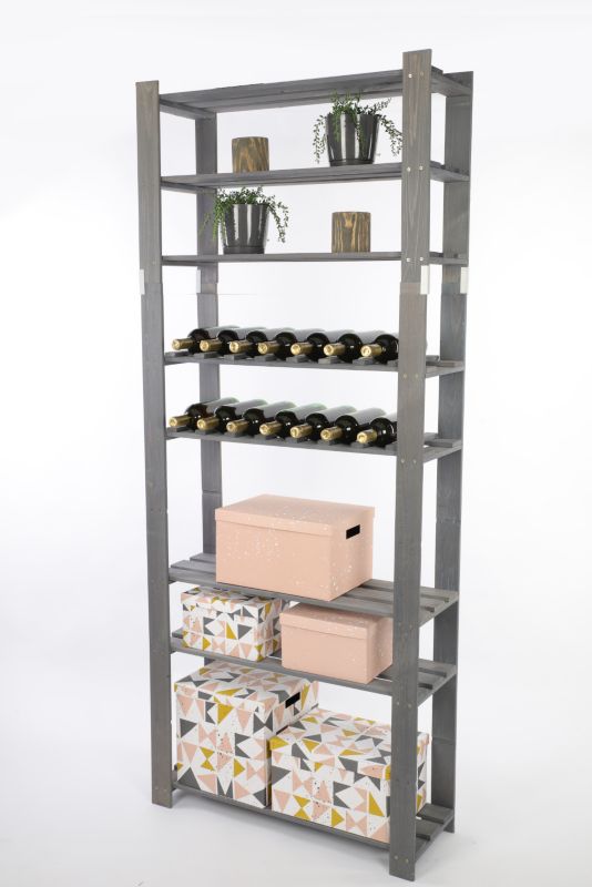 Regał na wino drewniany MODO24 200x80x28 cm eko wysoki szary 1 szt.