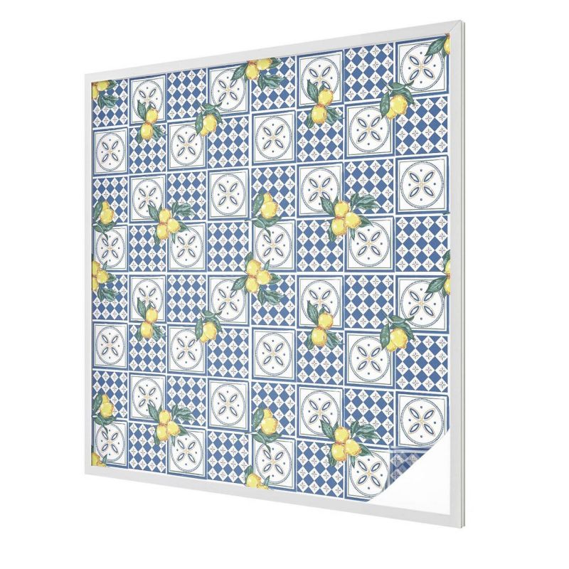 Witraż na Folii Samoprzylepnej Wallfluent 100x100 cm Folia Mrożona Dekoracyjna Cytryny i niebieskie kafle 1 rol.