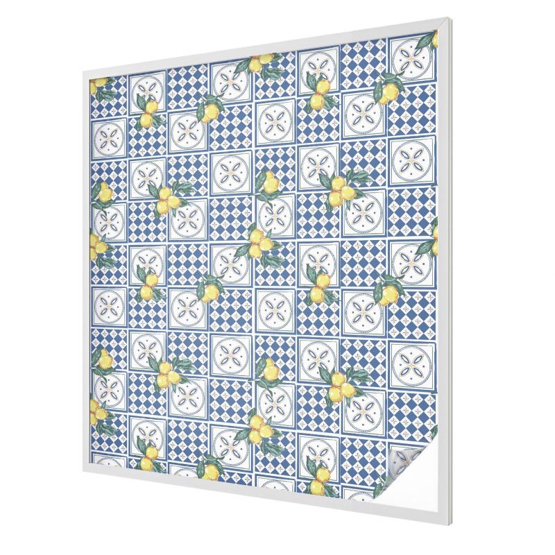 Witraż na Folii Samoprzylepnej Wallfluent 100x116 cm Folia Mrożona Dekoracyjna Cytryny i niebieskie kafle 1 rol.