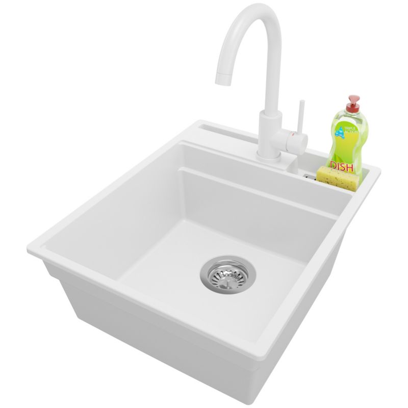 Zlewozmywak Granitowy Oslo Pocket PRIMAGRAN Nablatowy 43x53cm do szafki od 45cm z Syfonem i Baterią Biały 1 szt.