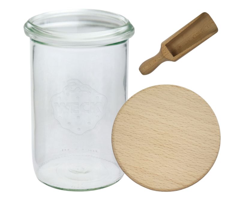 Słoik MODO24 Weck 1050 ml fi 100 mold drewniane wieko miarka 1 kpl.