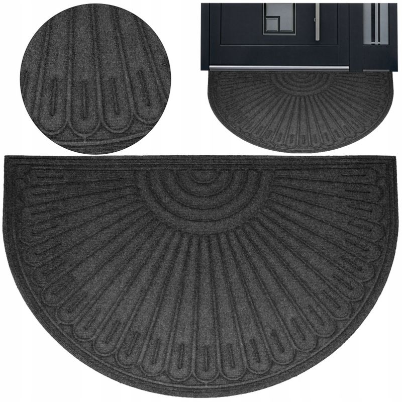 Wycieraczka półokrągła Deco4Home Kiri pod drzwi 60 x 90 cm szara 1 szt.